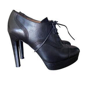 Elie Tahari Winston Black Leather Platform Lace Up Booties size 36 size 6